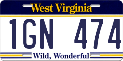 WV license plate 1GN474