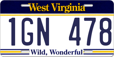WV license plate 1GN478