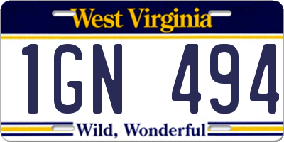 WV license plate 1GN494