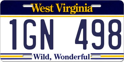 WV license plate 1GN498