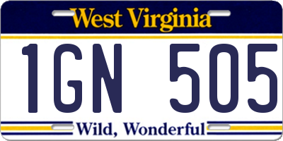WV license plate 1GN505