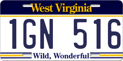 WV license plate 1GN516
