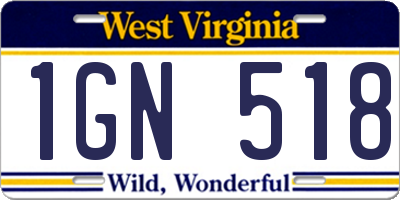 WV license plate 1GN518