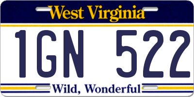 WV license plate 1GN522