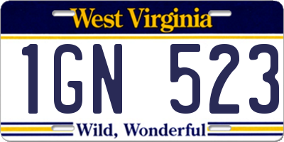 WV license plate 1GN523