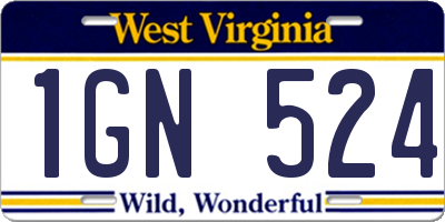 WV license plate 1GN524