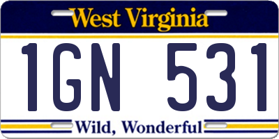 WV license plate 1GN531