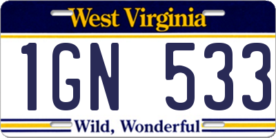 WV license plate 1GN533