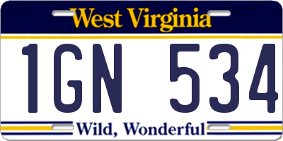 WV license plate 1GN534