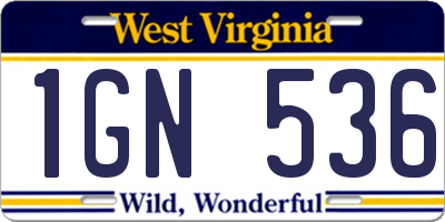 WV license plate 1GN536