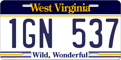 WV license plate 1GN537