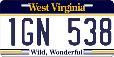 WV license plate 1GN538