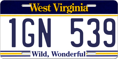 WV license plate 1GN539