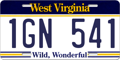 WV license plate 1GN541
