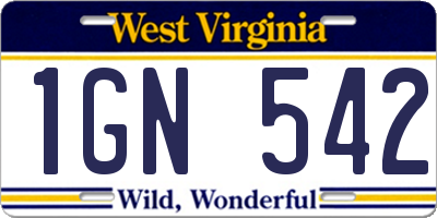 WV license plate 1GN542