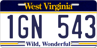 WV license plate 1GN543