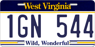 WV license plate 1GN544
