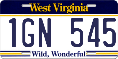 WV license plate 1GN545