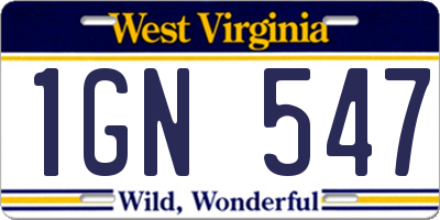 WV license plate 1GN547