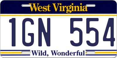 WV license plate 1GN554