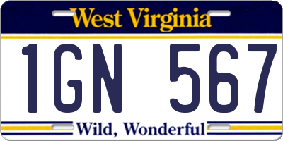 WV license plate 1GN567