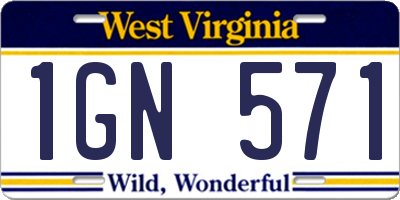 WV license plate 1GN571