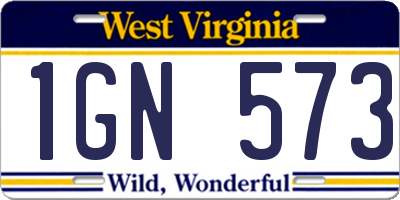 WV license plate 1GN573