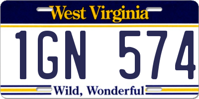 WV license plate 1GN574