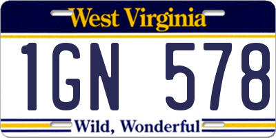 WV license plate 1GN578