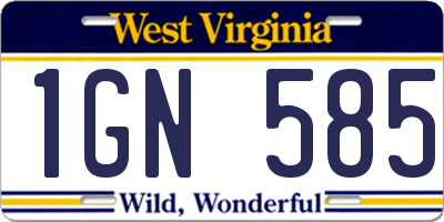 WV license plate 1GN585