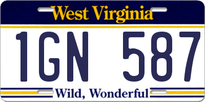 WV license plate 1GN587