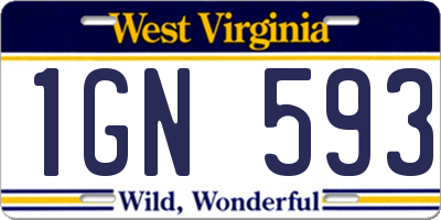 WV license plate 1GN593