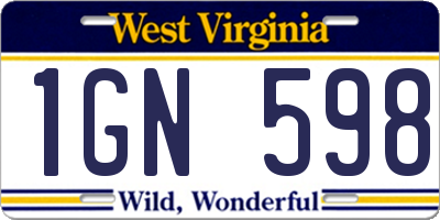 WV license plate 1GN598