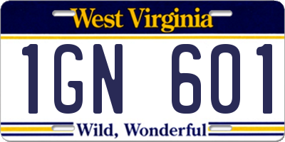 WV license plate 1GN601