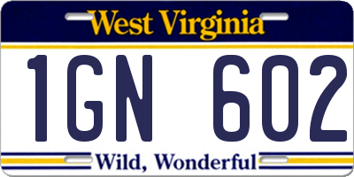 WV license plate 1GN602