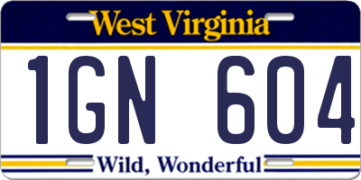 WV license plate 1GN604