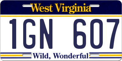 WV license plate 1GN607
