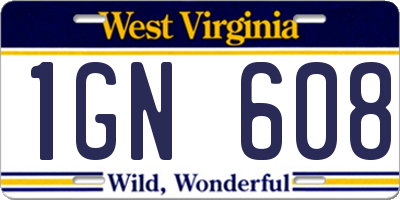 WV license plate 1GN608