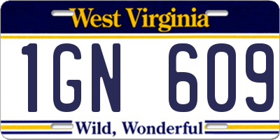 WV license plate 1GN609