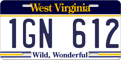 WV license plate 1GN612