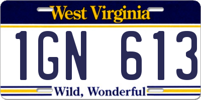WV license plate 1GN613
