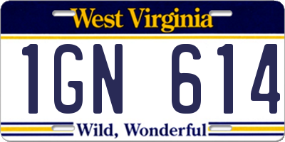 WV license plate 1GN614