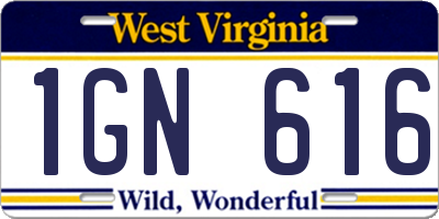 WV license plate 1GN616
