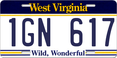 WV license plate 1GN617