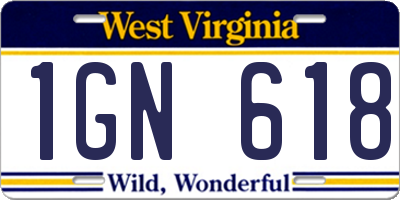 WV license plate 1GN618