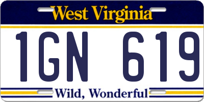 WV license plate 1GN619