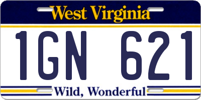 WV license plate 1GN621