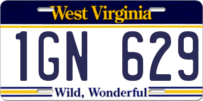 WV license plate 1GN629
