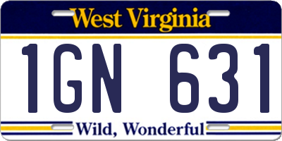 WV license plate 1GN631