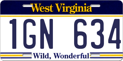 WV license plate 1GN634